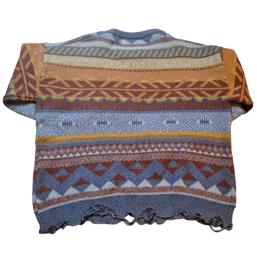 Romwe Grunge Punk Sweater M Blue Brown Striped Distressed Knit Goth Y2K Emo - Picture 3 of 5